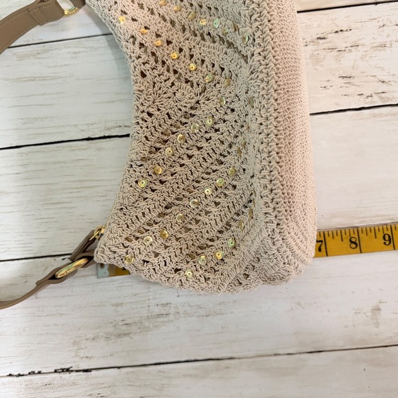 Vtg Y2K 90s Hobo Shoulder Bag Women S Cream Crochet Beaded Boho Summer Purse - Picture 11 of 12